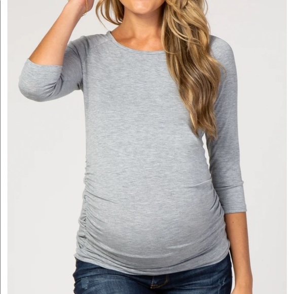 Pink Blush Maternity Ruched Gray Stretchy Top NWT Medium​ - Picture 2 of 9